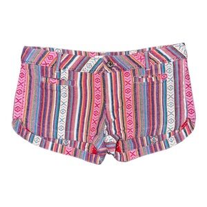 Y2K Boho Aztec Tribal Stripe Low Rise Micro Mini Shorts Size 25 Festival Core